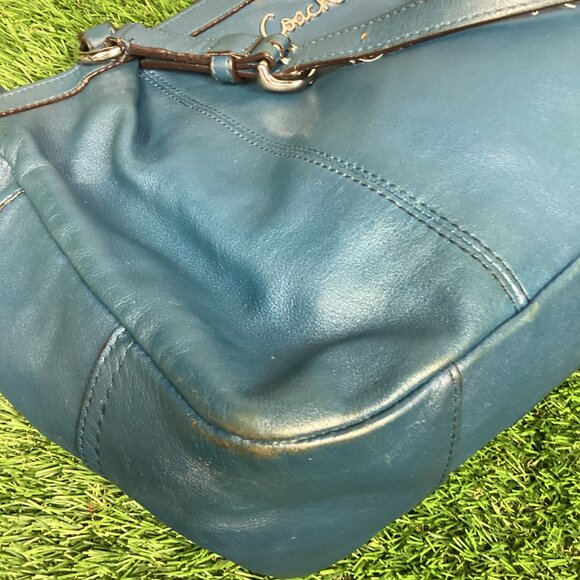 COACH Blue Leather Pleated Gallery East West Tote Handbag 17721 - Picture 6 of 16